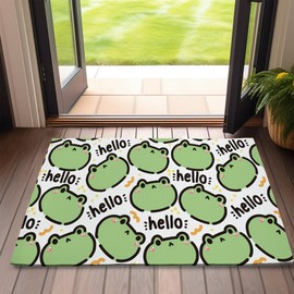 Frogs Welcome Door Mat,Hello Cute Frog Face Doormat for Outside Entrance Home Decor,Non-Slip Carpet Rugs with Felt Entryway Mat for Patio Indoor Front 17" x 30"