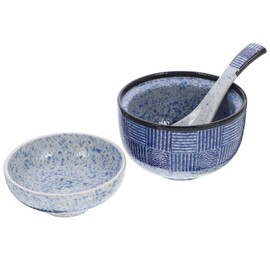 Zerodeko Japanese Style Soup Bowl with Lid and Spoon Ceramic Miso Soup Bowl Rice Bowl Snack Bowl Dessert Bowl Appetizer Bowl Small Steam Bowl for Thai Miso Udon Soup