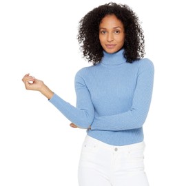 State Cashmere Women’s Ribbed Turtleneck Sweater 100% Pure Cashmere Classic Long Sleeve Pullover (Bella Blue, Medium)