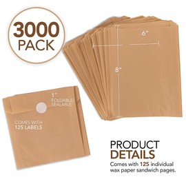 Paper Sandwich Bags Kraft Brown (3000 Pack) – Food Grade Unbleached Compostable Kraft Paper Bags for Bakery, Cookies, Treats, Snacks & Sandwiches