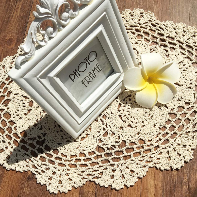 Beige 11x17 Inch Oval 100% HANDMADE Crochet Lace Placemats Doilies