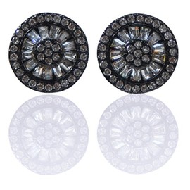 Beaute Fashion .925 Sterling Silver .5" Baguette Disc Necklace Pendant Charm Pave Cubic Zirconia 16 inch + 2 inch Extender Chain - Matching .4" Earrings Sold Separately -Gift Boxed (Black Earrings)