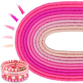 MIIIM 3600 PCS 10 Strands Clay Beads Polymer Clay Beads for Jewelry Making, Vinyl Heishi Beads 6mm for Surfer Bracelets Necklace Making (Pink)
