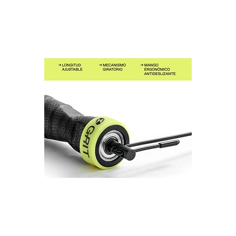 Cuerda para Saltar GRIT, Resistente, Ajustable, Ligera y Rotativa, Incluye