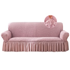 Jeloris Stretch Loveseat Slipcover Easy Fitted Sofa Couch Cover with Skirt, Durable Washable Universal High Elastic Furniture Protector for Kids, Pets (Medium, Pink)