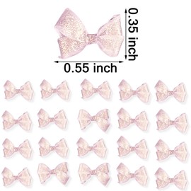 Ice Transparent Pink Bow Nail Charms Bulk Soft Carving Glitter Powder Bow Charms for Nails Design Cute 3D Bowknot Tie Nail Charm Kawaii Ribbon Bows for Nails Supplies Manicure Decorations Accessories