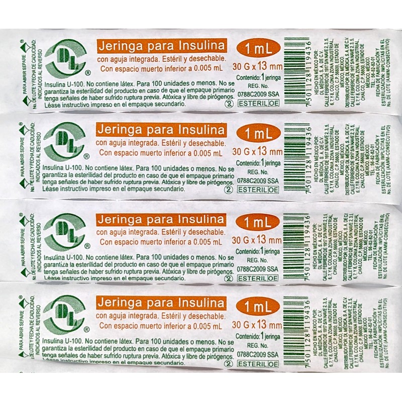 Jeringas para insulina 1 mL aguja 30G X 13mm, caja