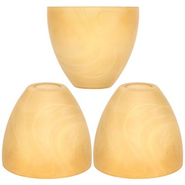 GoldSwift 3 Pack Amber Alabaster Bell Shade Glass Lamp Shade Replacement, 5.9"W x 5"H, 1-5/8" Fitter, Farmhouse Frosted Glass Globe Cover for Chandelier Pendant Light Wall Sconce Lighting Fixture