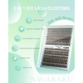 NAGARAKU Pestañas Postizas DIY Racimos Clusters 280 Piezas, Pestañas Individuales Kit Todo en 1 para Principiantes, Base Delgada y Suaves para Uso Dom