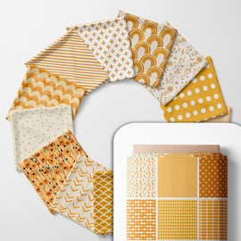 Paquete de tela de acolchado de mostaza, 35 diseños de algodón de patchwork en 1 panel, juego de tela de costura naranja y ocre para acolchado y manualidades, 100% algodón