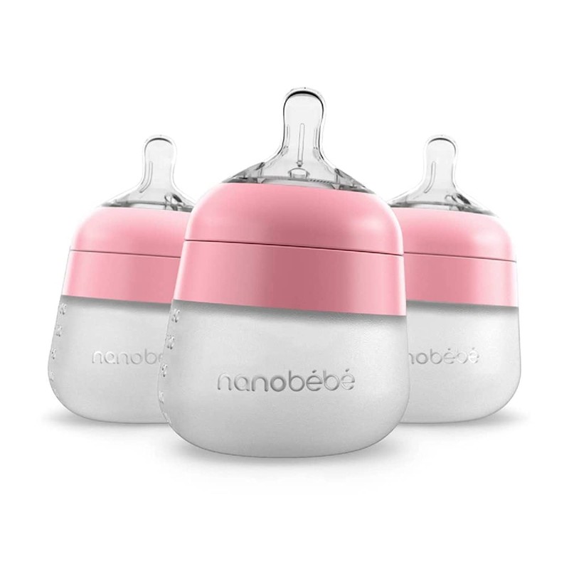 Nanobébé, Biberón de Silicón, 150 ml./ 5Oz. 3Pack Color Rosa
