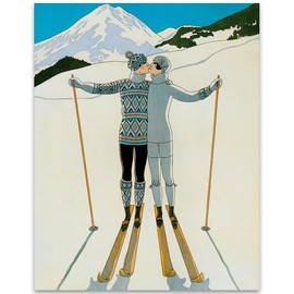 L'Hiver Winter Illustration by George Barbier 11x14 Unframed Print – Ski Lodge Wall Decor, Romantic Skiing Art, Ski Enthusiast Gifts, Romantic Snow Scene, Skiing Couple Artwork, Winter Cabin Décor
