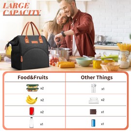 LOKASS Cool Bag Small Lunch Bag Women Men Insulated Lunch Bag Wide Open Lunch Tote Bag with Foil Lining Work Travel Office Picnic - Black