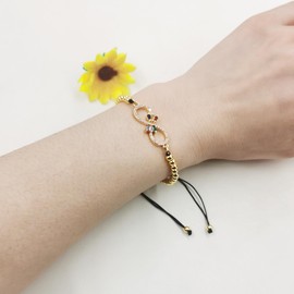 Tobestu Gold Plated 4mm Brass Ball Cubic Zirconia Bow Pendant Beaded Bracelet Adjustable Bracelets Trendy Jewelry for Women Girls YA4729