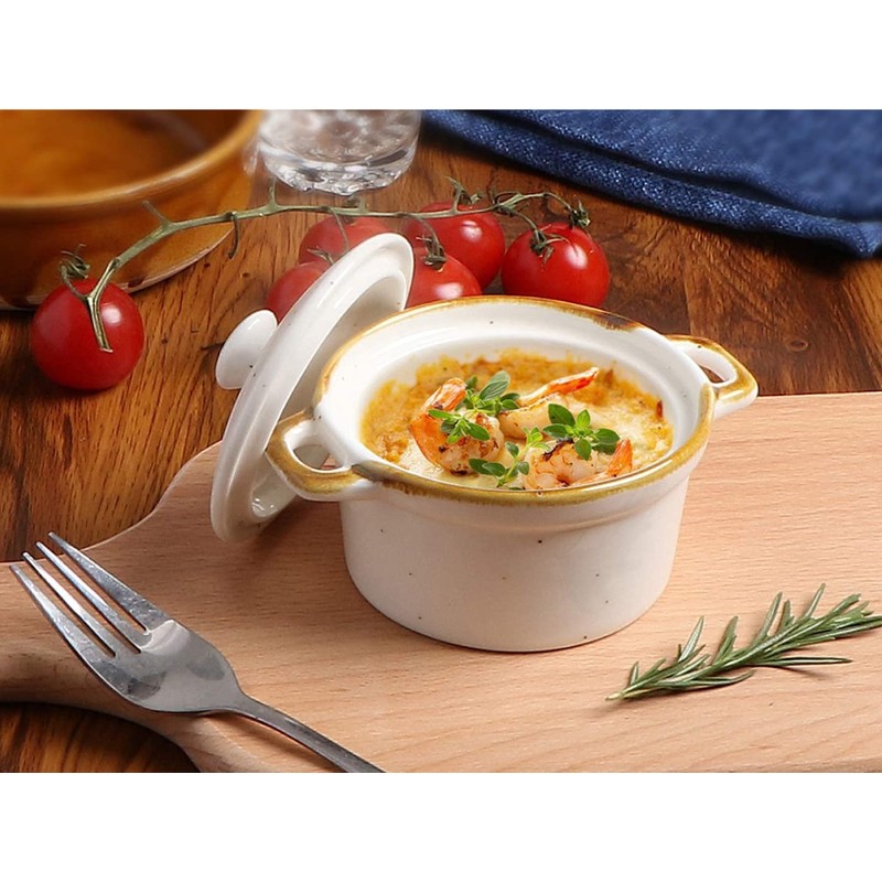 ONEMORE Ramekins with Lids, 6 oz Oven Safe Ceramic Mini