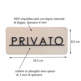 Smile BB - Privato Sign in Italian Made of Wood and Matte Black Methacrylate, Private Sign with Sticker for Wall and Door