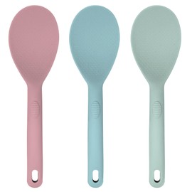 JS Gourmet 3 Pcs Colorful Silicone Rice Paddle, Heat Resistant Non-Stick Rice Spoon Spatula with Comfortable Handle for Cooking and Serving Mashed Potatoes, Scrambled Eggs, Sticky Bread Pudding