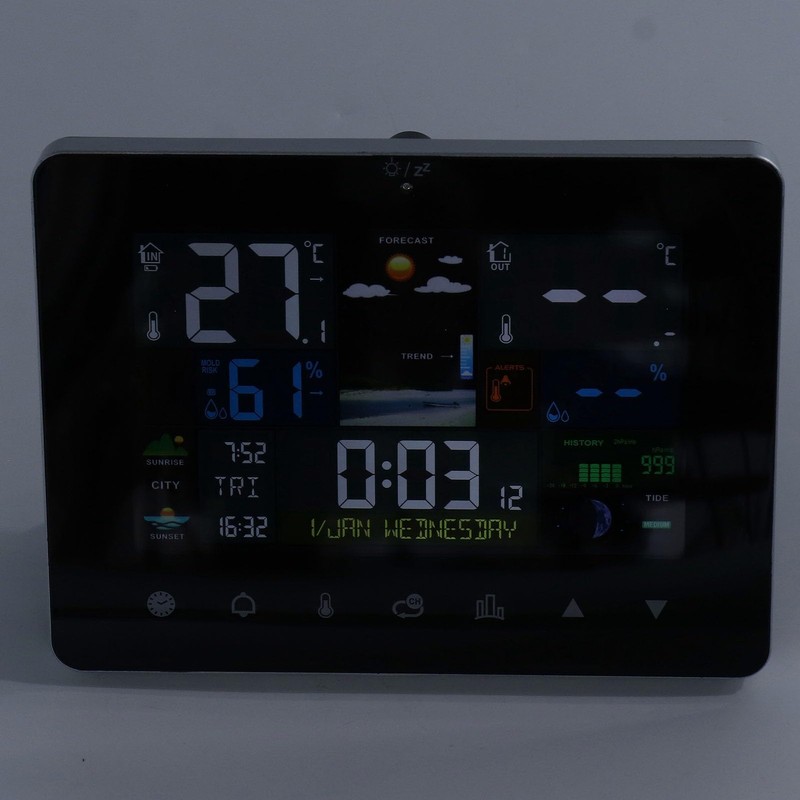 Wireless Weather Calendar Clock Color Touchscreen Display RF Sensor Temperature