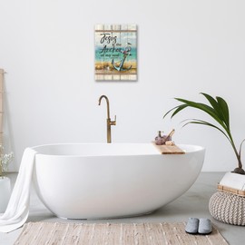 Christian Beach Anchor Wall Art Scripture Coastal Nautical Canvas Print Painting Bible Verses Pictures Framed Christian Gifts Artwork Dining Living Bathroom Bedroom Decor for Home Office 8"x12"