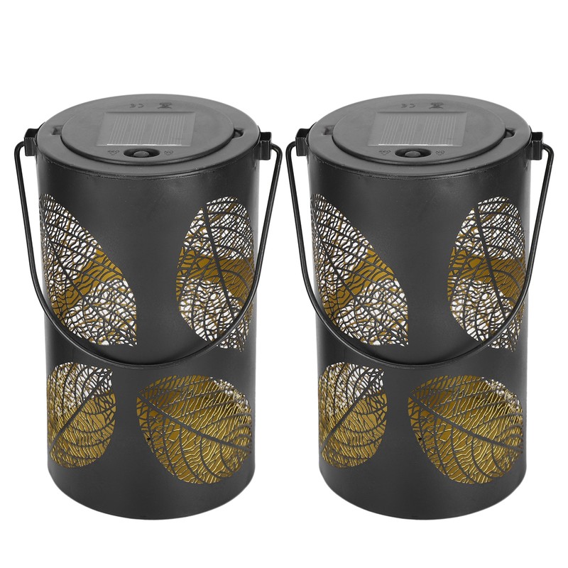 2Pcs Solar Hanging Lamp Wrought Iron Hollow LED Light for