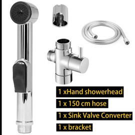 Amazleer Bidet Hand Shower for Sink, Toilet Pop Shower, Bidet Hand Shower with Shower Hose 150 cm, 1/2 Water Distributor, Wall Mount for Toilet, Hand Sprayer with Tap Switching Valve, Polished