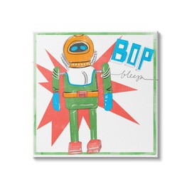Stupell Industries Vintage Robot Toy Bop Bleep Text Retro Pop, Designed by Jennifer Paxton Parker Canvas Wall Art, 24 x 24, Multi-Color