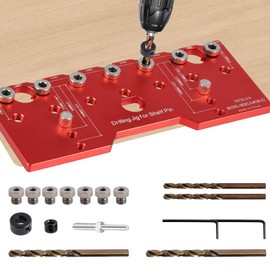 Shelf Pin Jig, 1/4 Inch 5mm Aluminum Alloy Shelf Pin Drilling Guide, Precise Cabinet Mounting Template Jig, 32mm Spacing Woodworking Straight Hole Drilling Jig Hardware for Cabinet Shelf (Red)