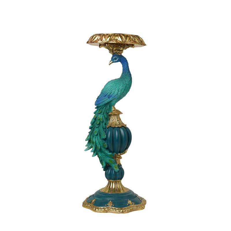 Peacock Pillar Candle Holders,Peacock Christmas Decorations Candlestick,14 inch