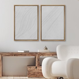 Ashbrook Framed Canvas Print Wall Art Set Duotone Gray & White Paint Strokes Abstract Shapes Illustrations Modern Art Decorative Minimal for Living Room, Bedroom - 16"x24"x2 Natural