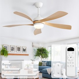 CACI Mall 52 Inch Ceiling Fans with Lights and Remote, modern, Outdoor ceiling fan with 6-Speed, 5 Blades, 3 Downrods, 3 CCT, Timer, Quiet Reversible DC Motor for Living Room, Bedroom, Patios