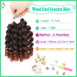 8 Pack Jamaican Bounce Crochet Hair Curly Crochet Hair Wand Curl Crochet Hair For Black Women Jamaican Twist Braid Hair Short Crochet Curly Hair Extensions(8 Inch (Pack of 8),T350)