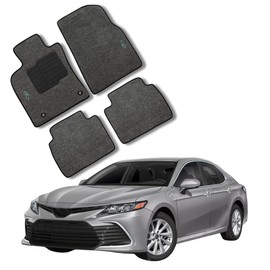 ecoMats Carpet Floor Mats Fit for 2018 to 2024 Toyota Camry, Front and Rear Set, with Safety Locks, Driver Heel Pad, Odorless, Gray