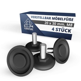 CM Furniture 4 x Adjustable Feet Furniture Feet M8 x 20 mm Height-Adjustable Feet Screw Feet for Table Chair Adjustment Screw Chair Legs Thread M8 Adjustable Adjustment Screws Levelling Feet Adjusting