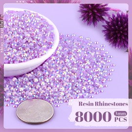 8000PCS 3mm Resin Jelly Rhinestones in Bulk (Lavender Purple AB), Bedazzling Flatback Crystals Rhinestones for Crafting DIY Nail Decoration, Gems Diomand Charms for Tumbler Shoes Clothing Fabric
