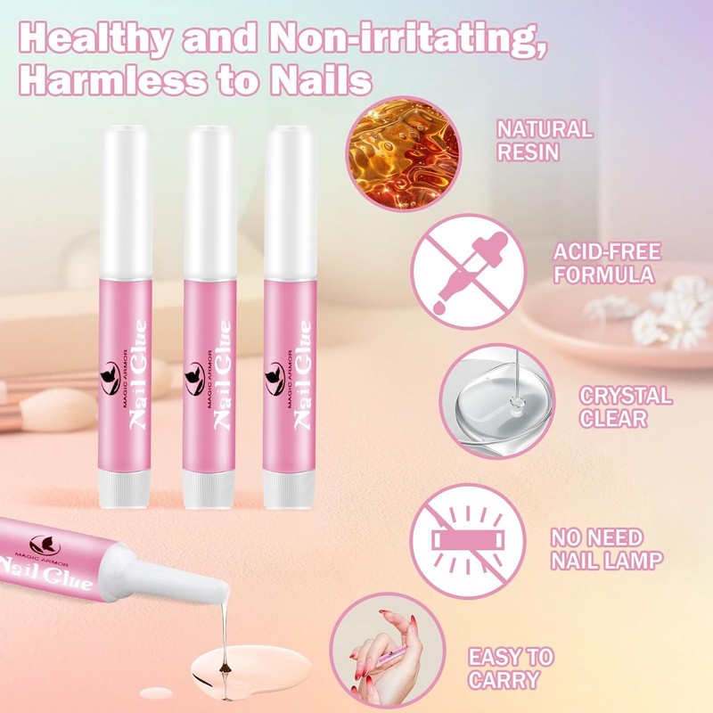 MAGIC ARMOR 15pcs Nail Glue for Acrylic Nails Professional Nail