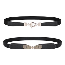 WERFORU Thin Elastic Stretch Belt for Women for Dresses Retro Women's Vintage Thin Waist Belt, C-Black+Black