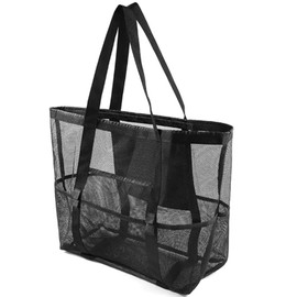 Copeflap Mesh Bag, Large Capacity, Pool Bag, Beach Bag, Laundry Bag, Tote Bag, Black