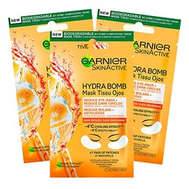 Garnier SkinActive Anti-fatigue Eye Contour Mask with Orange Juice and Hyaluronic Acid for Matte and Tired Eyes - 3 Packs of 1 Use