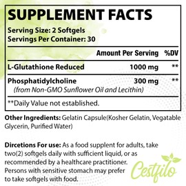 Cestfilo Liposomal Glutathione Reduced 1300 mg, Active Form L Glutathione Reductase (GSH), Powerful Antioxidant for Optimal Cell Protection (60 Count (Pack of 2))
