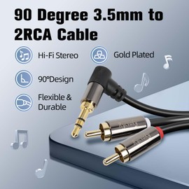 3.5mm Aux to RCA Cable, 90 Degree Angle 3.5mm Male to 2RCA Male Auxiliary Stereo Audio Y Splitter Gold-Plated, Double Shielded for Smartphones, Tablets, Speakers, Home Theater, HDTV,75ft/1 pack
