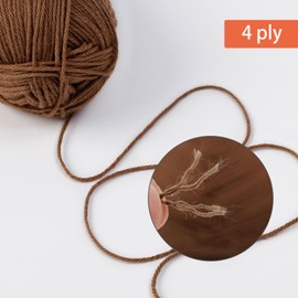 NICEEC 4 Skeins Soft Baby Yarn 100% Cotton Yarn for Crochet Knitting 4 Ply Yarn Blanket Yarn for DIY Craft Fingering Weight Yarn Total Length 4×175yds/4×50g-Dark Brown