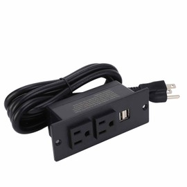 Recessed Power Strip 1500W 2 AC Outlets 2 USB Ports Furniture Power Socket with 1.5m Cord   12A