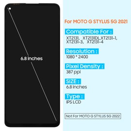 for Motorola Moto G Stylus 5G 2021 LCD Screen Replacement - for Moto G Stylus 5G 2021 XT2131 LCD Display Digitizer Touchscreen XT2131-1 XT2131-3 XT2131-4 Glass Assembly Kit (Not for 4G Version)