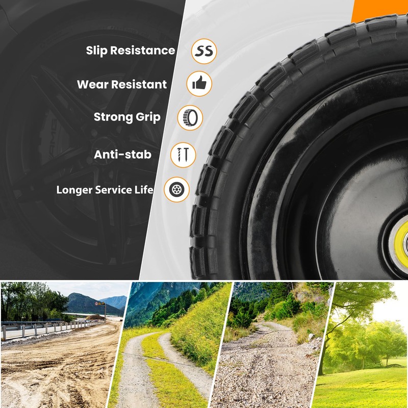 13" Flat Free Wheels Replacement for GOR Garden Cart Tires,