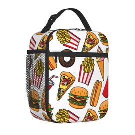 Yilad Cheeseburgers Hot Dogs Pizza Lunch Box Insulated Reusable Lunch Bag Cooler Bag For Women Men Work Picnic Hiking