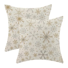 GOLIANDA Christmas Pillow Covers 18x18 Set of 2 Christmas Decor Linen Pillowcase Winter Snowflake Decoration Christmas Throw Pillows Winter Holiday Decor Outdoor Cushion Covers for Couch Home Decor