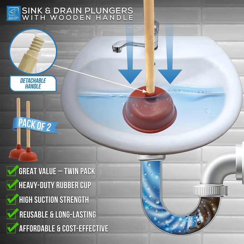 Sink & Drain Plunger Sink Unblocker with Strong Traditional Wooden