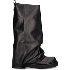 MAVMAX Women Fold Over Knee High Boots Casual Round Toe Coverd Slouched Faux Leather Pull On Wide Calf Chunky Low Heel Platform Boots