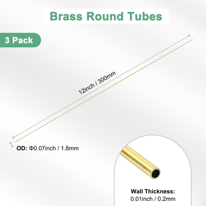 M METERXITY 3 Pack 300mm Brass Round Tube, 1.8mm OD