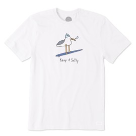 Life is Good Men's Standard Crusher Tee, Short Sleeve Cotton Graphic T-Shirts, Keep It Salty Seagul, Cloud White, 3X-Large